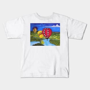 Hot air balloons flying over the river Kids T-Shirt